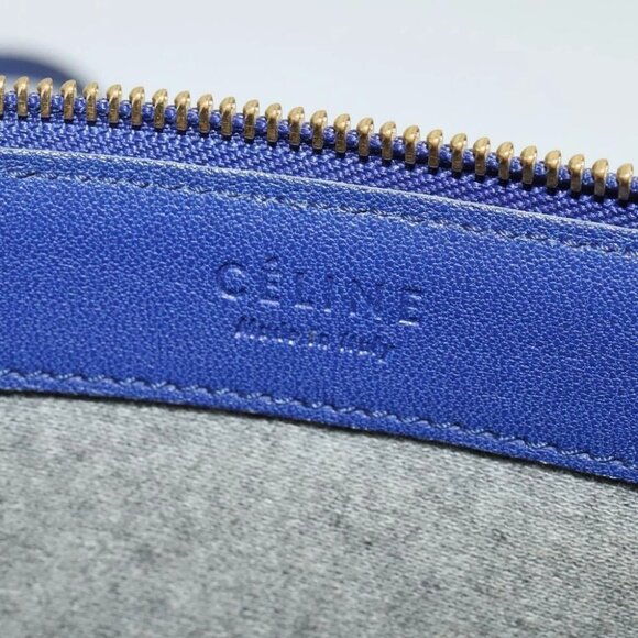 CELINE Trio Shoulder Bag Leather Blue Gold Auth - Picture 11 of 15